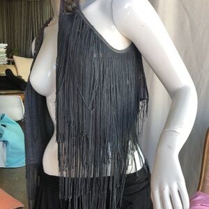 Trendy Vest Fringes front No closure Embellished Metal Plastic Sew ons Dark grey